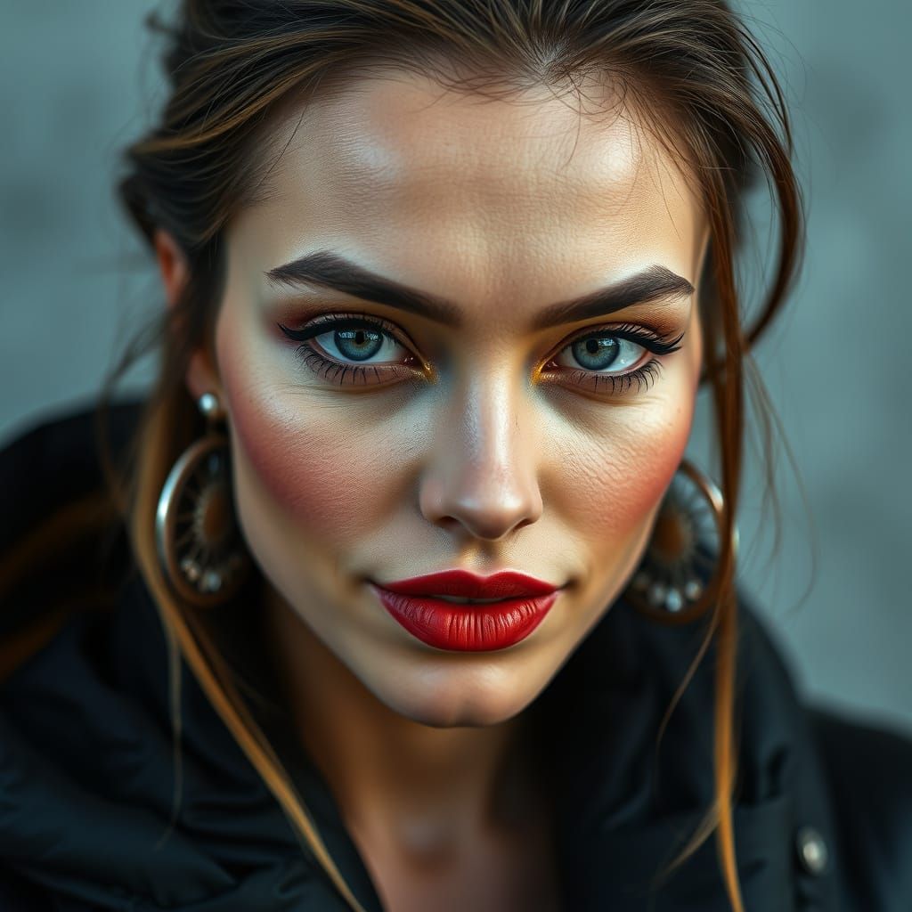 Charming Woman with Modern Ethnic Makeup and Mullet