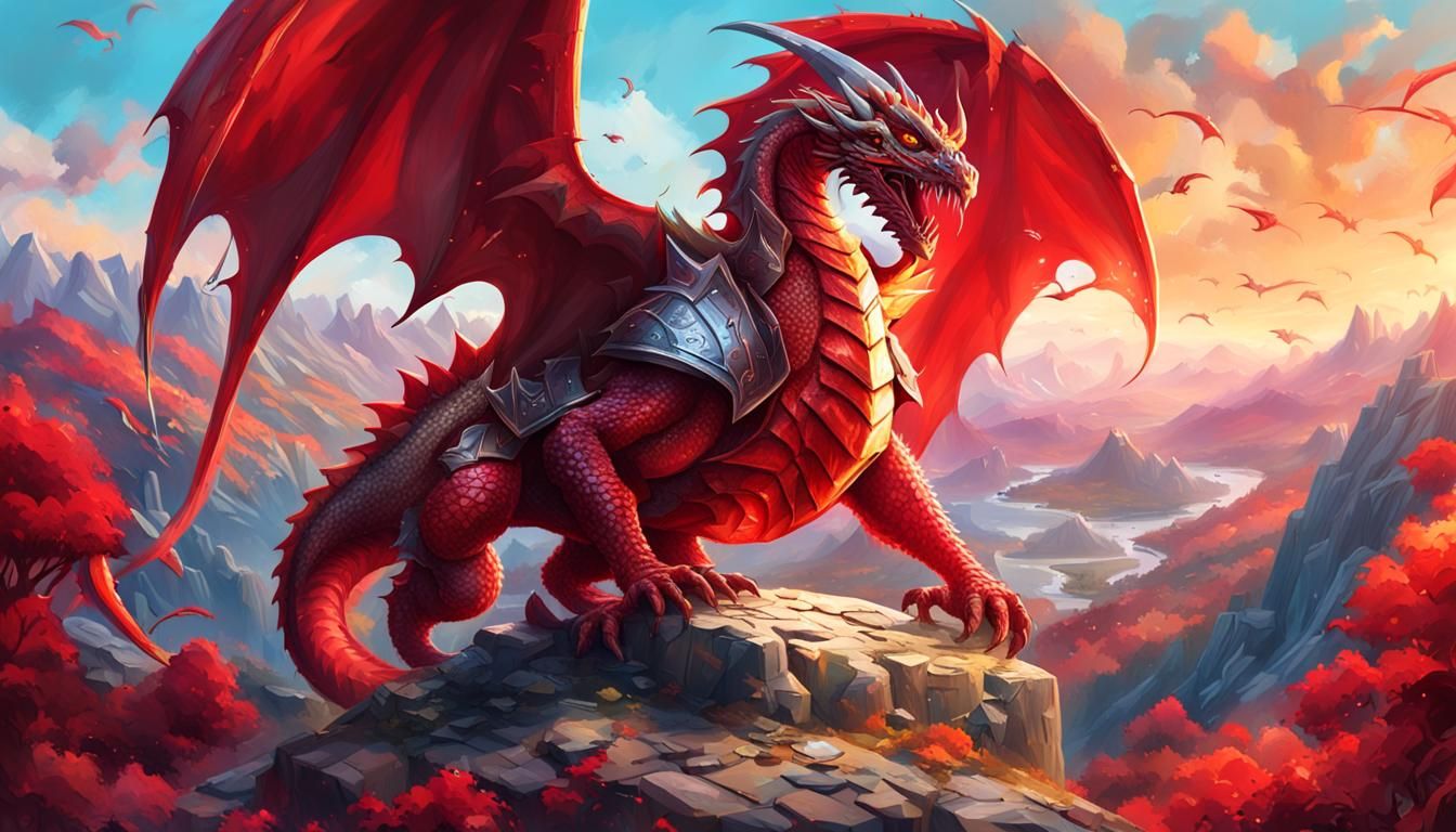 Red Dragon vs Knight in Graffiti Art Style