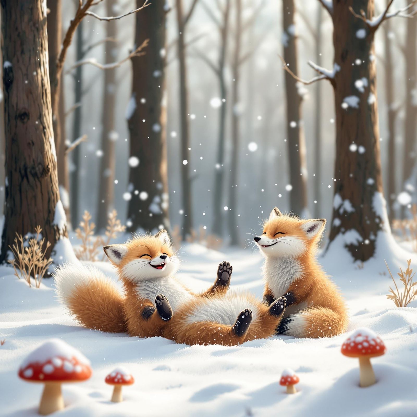 Joyful Foxes in Whimsical Winter Wonderland