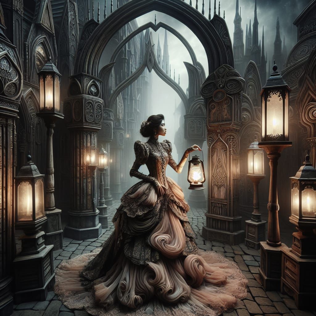 Gaslamp Fantasy South Asian Woman in Gothic Setting