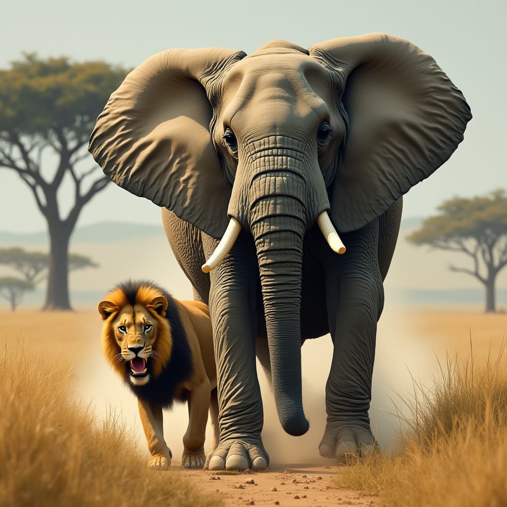 African Elephant Dominates Savannah Landscape