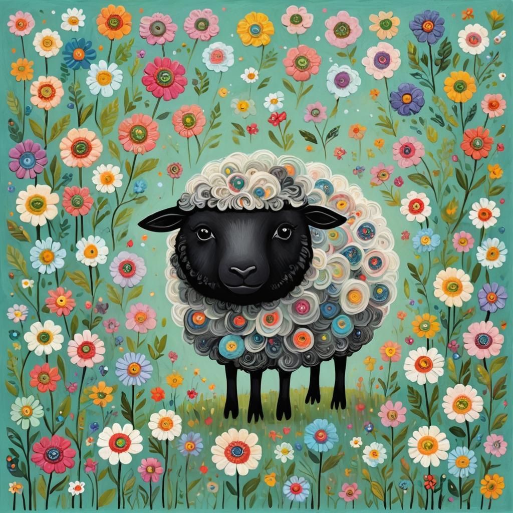 Whimsical Black Sheep Illustration in Pastel Impasto
