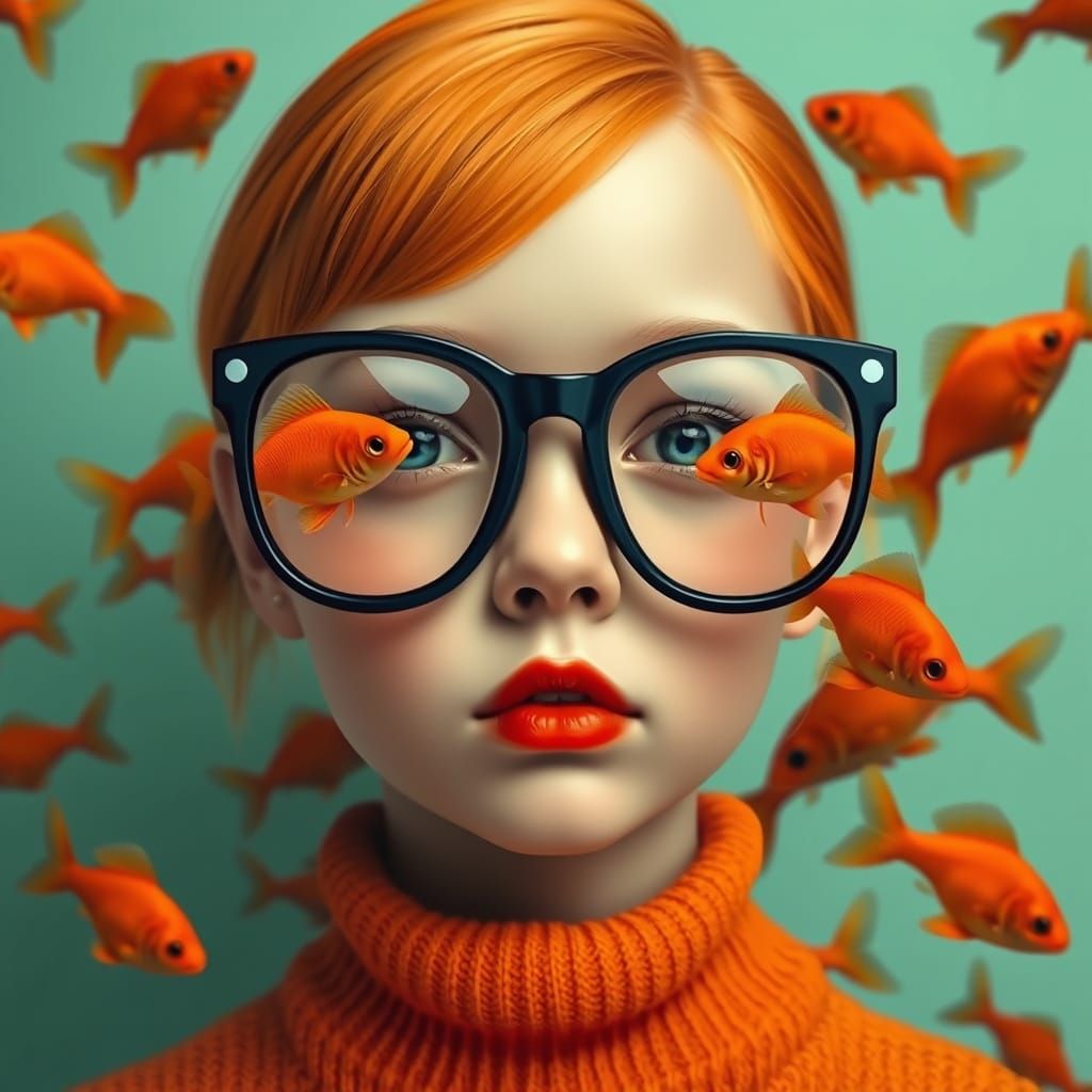 Girl with Fishbowl Glasses in Hyperdetailed Style