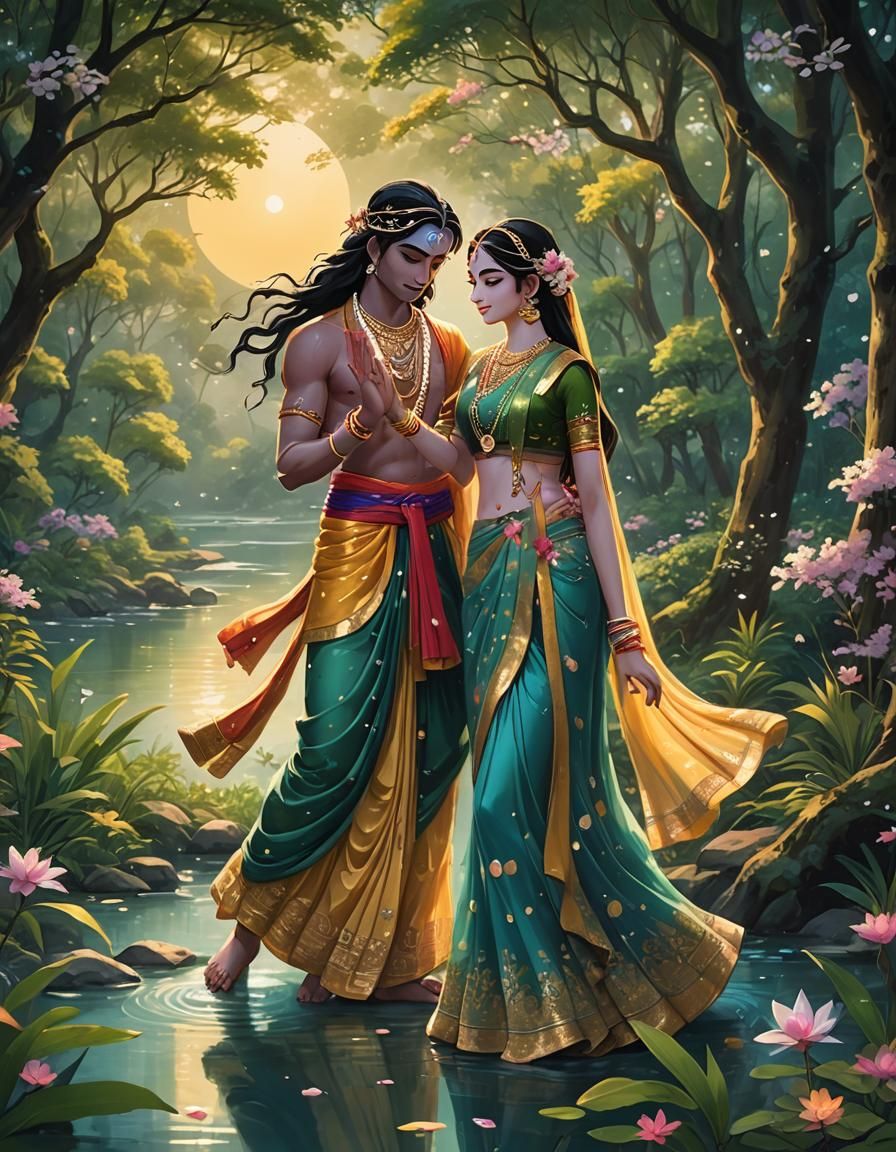 Mystical Forest Encounter in Vibrant Anime Style