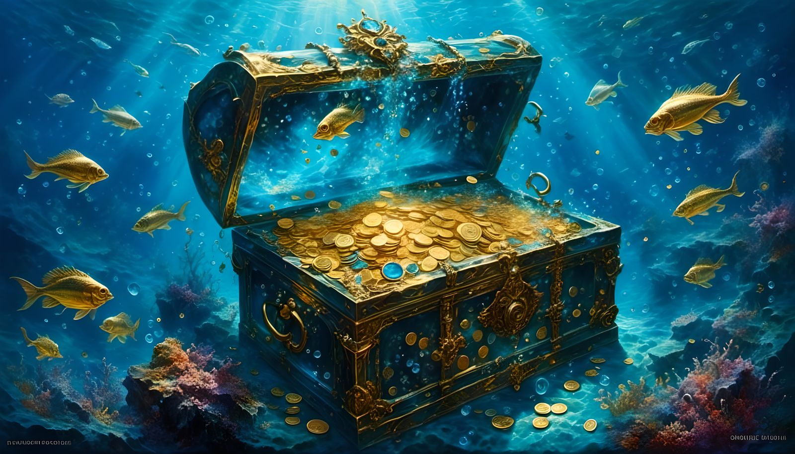 Underwater Treasure Chest with Gold Coins