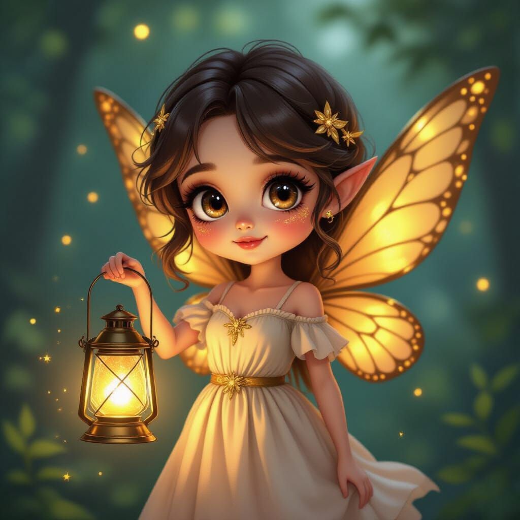 Hyperrealistic Fairy with Lantern, Chibi Style