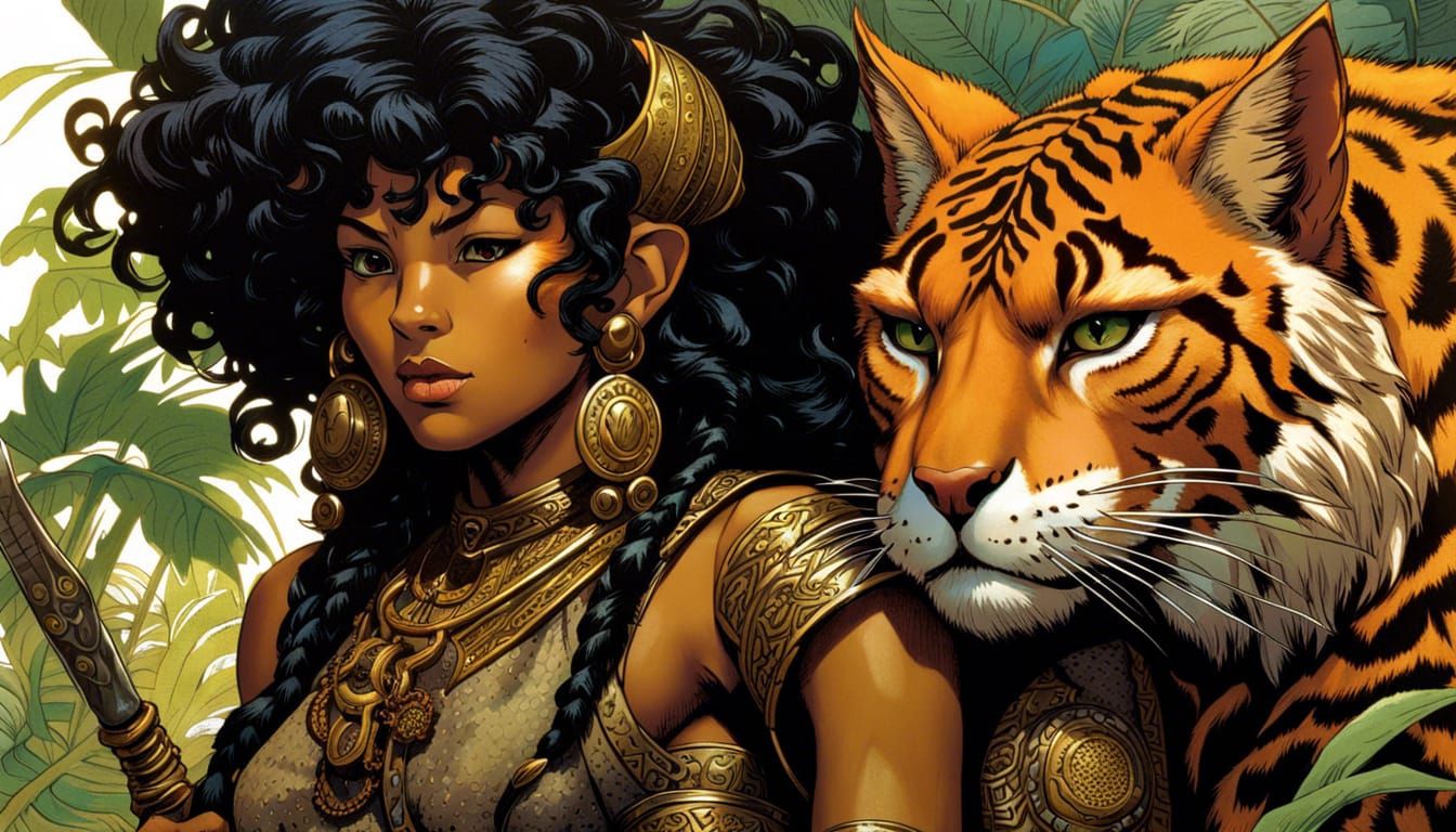 Elf Barbarian with Big Cat: Fantasy Concept Art