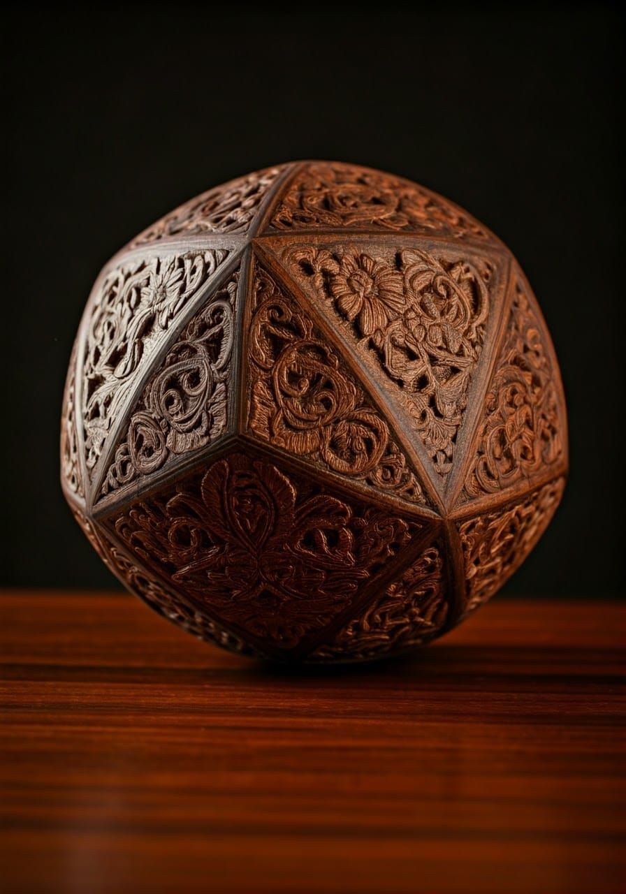 Intricate Wooden Cage and Sphere: Art Nouveau Style