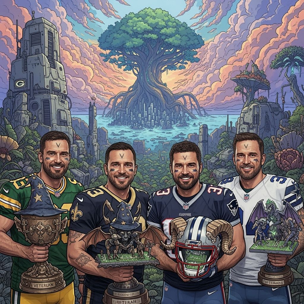 Fantasy Football Veterans in Sci-Fi Landscape Art