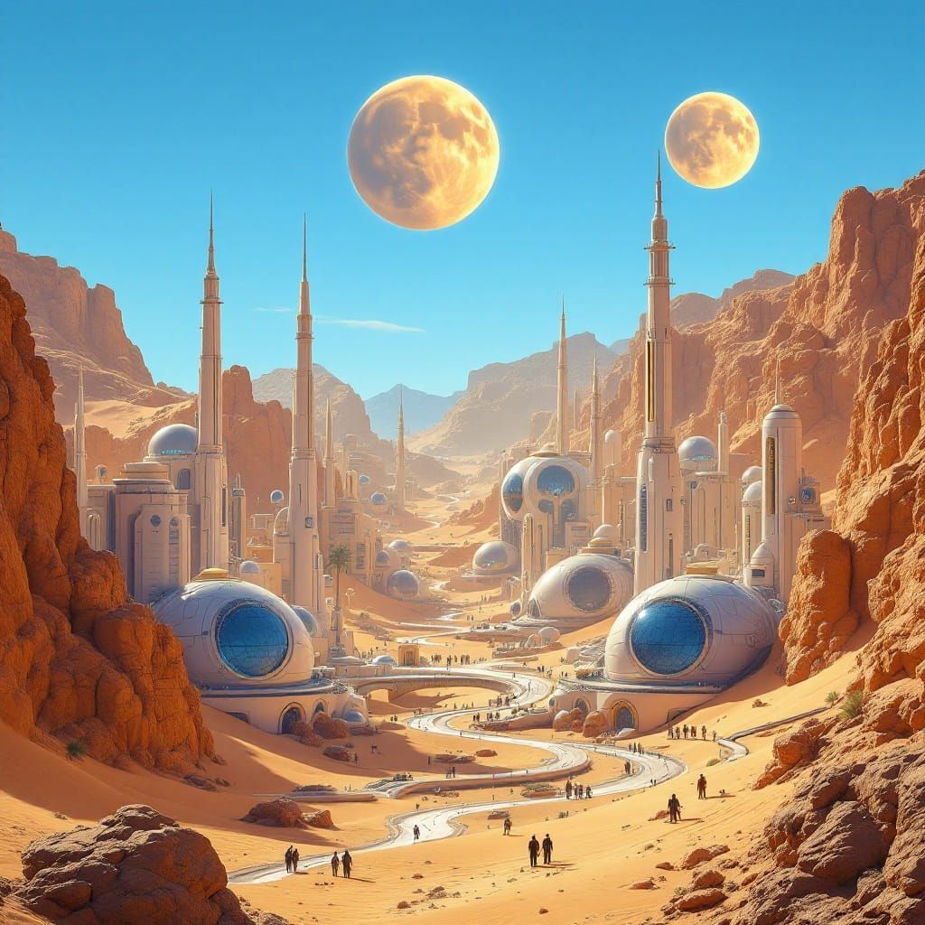 Alien Desert Cityscape in Futuristic Brilliance