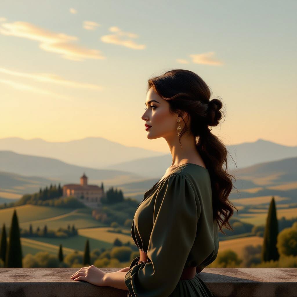Modern Woman in Renaissance Landscape