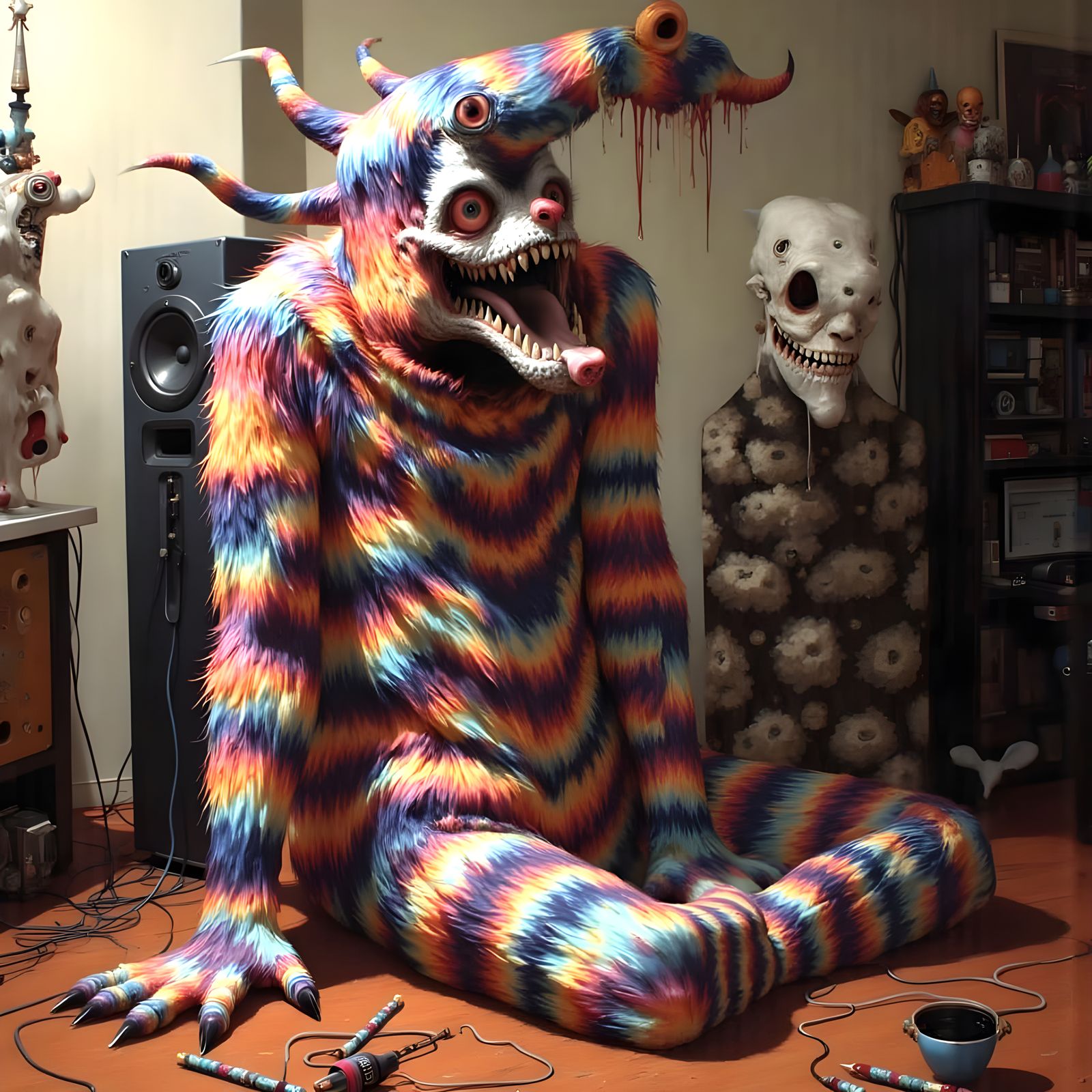 Surreal Tiger Dragon in Vibrant Tye Dye Attire Enjoys Live M...