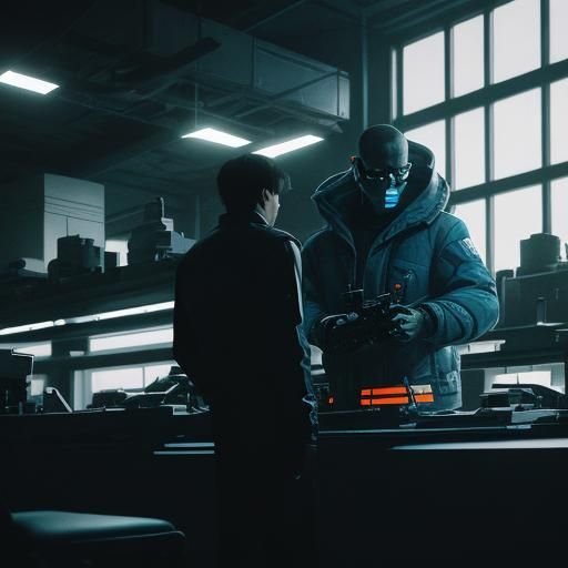 Futuristic Scanner in Industrial Lab: Cinematic Film Still