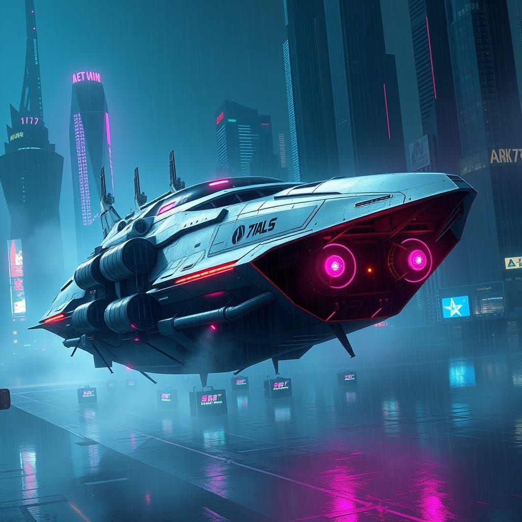 Gargantuan Flying Craft Dominates Dystopian Cityscape