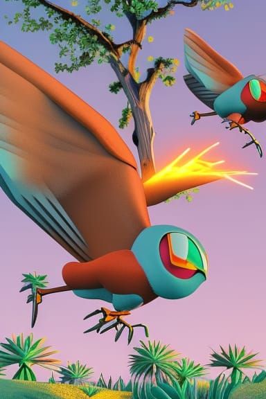 Magical Birds, Robot, and Chupacabra Comic Art