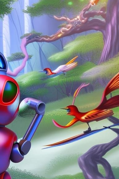 Magical Birds in Happy Forest: Comic Book Art