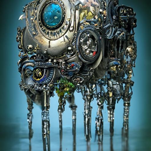 Cybernetic Eyeball in Blue Swamp, Hyperrealist Digital Art