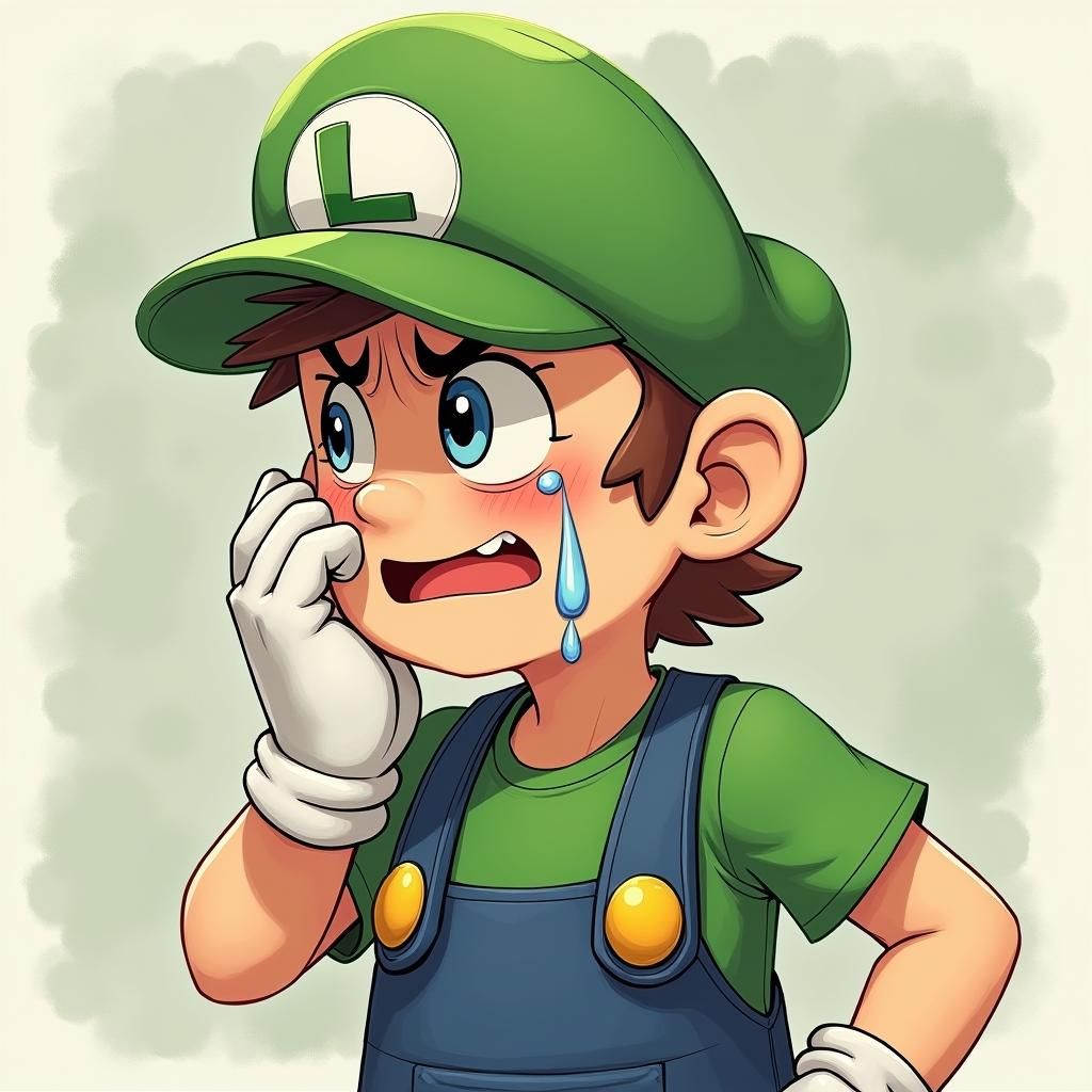 Luigi Crying: Manga-Style Emotional Portrait