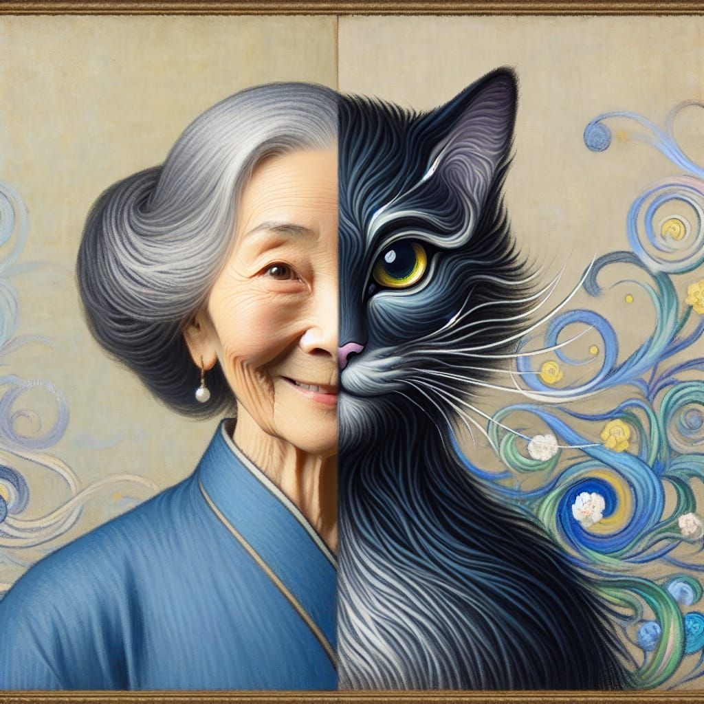 Shapeshifter: Woman to Cat in Impressionist Anime Style