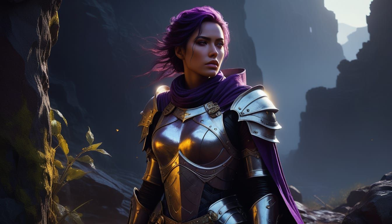 Dark Fantasy Warrior in Ruins, Inspired by Oil Painting Mast...