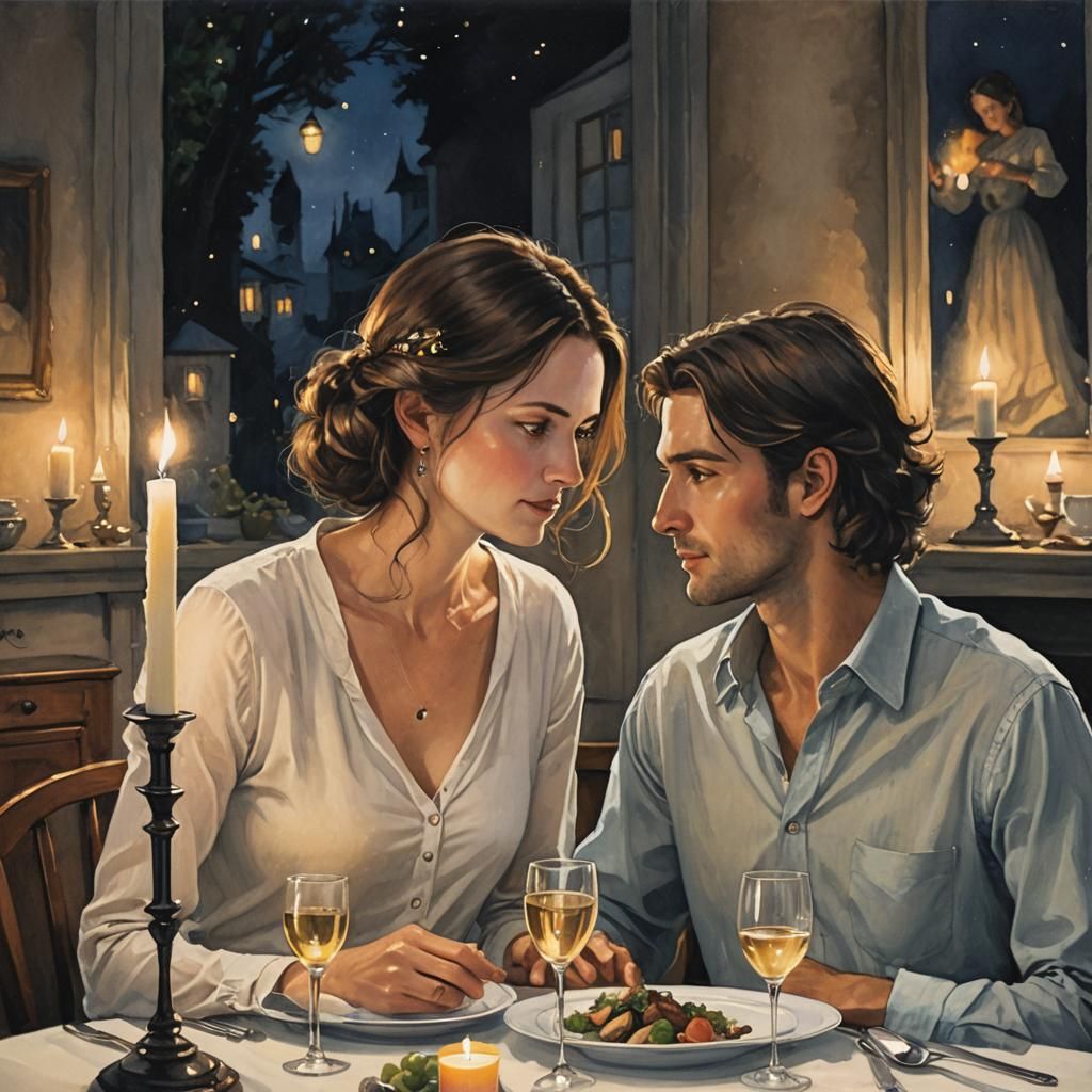 Romantic Candlelit Dinner: A Couple's Gaze