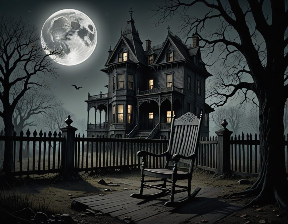 Ghostly Figure in Haunted Victorian Mansion Rocking Chair