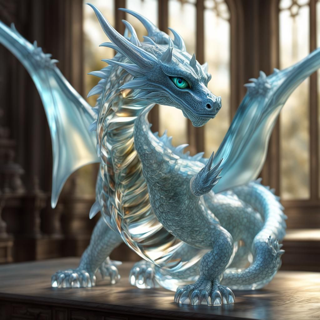 Translucent Glass Dragon Portrait: Mythical Beauty