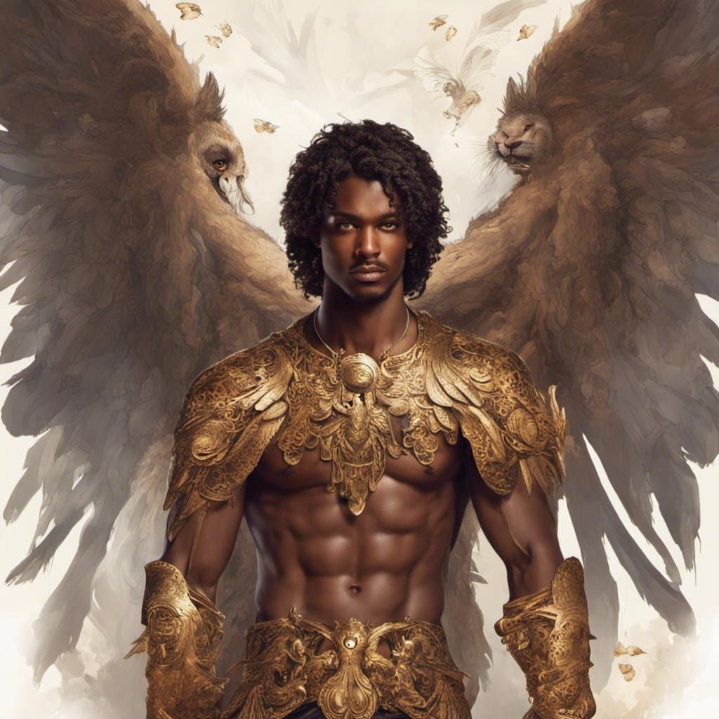 Prince with Griffin Wings and Leopard Head in Dark Fantasy