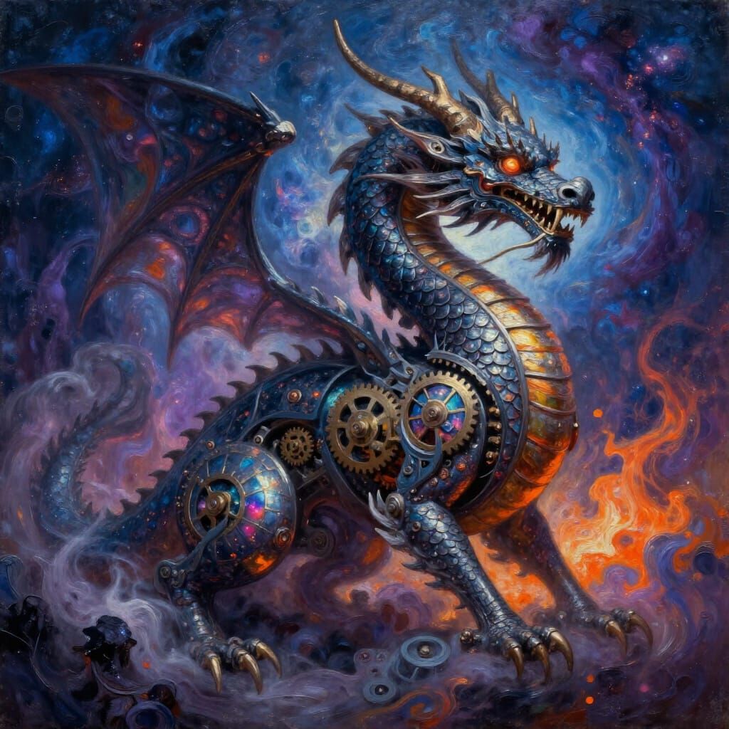 Ancient Clockwork Dragon Emerges From Cosmic Nebula