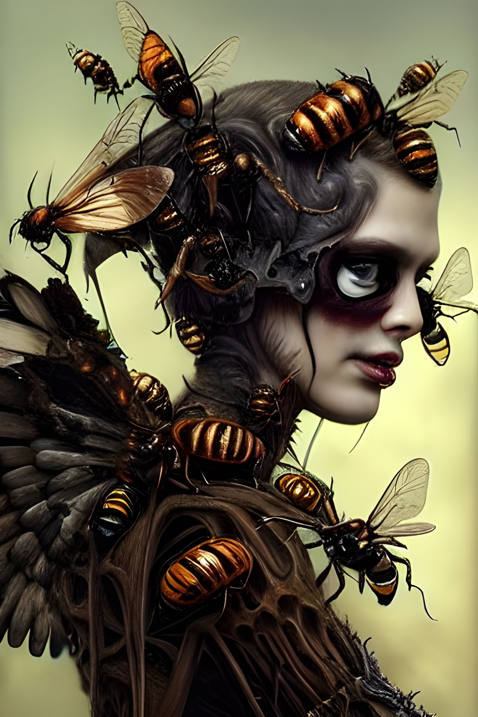 Blown-Glass Winged Insect Queen: Mixed Media Art