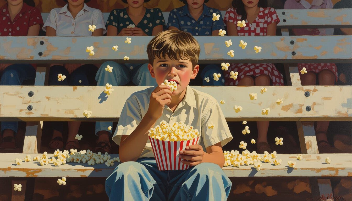 Impressionist Circus Scene with Kid Eating Popcorn