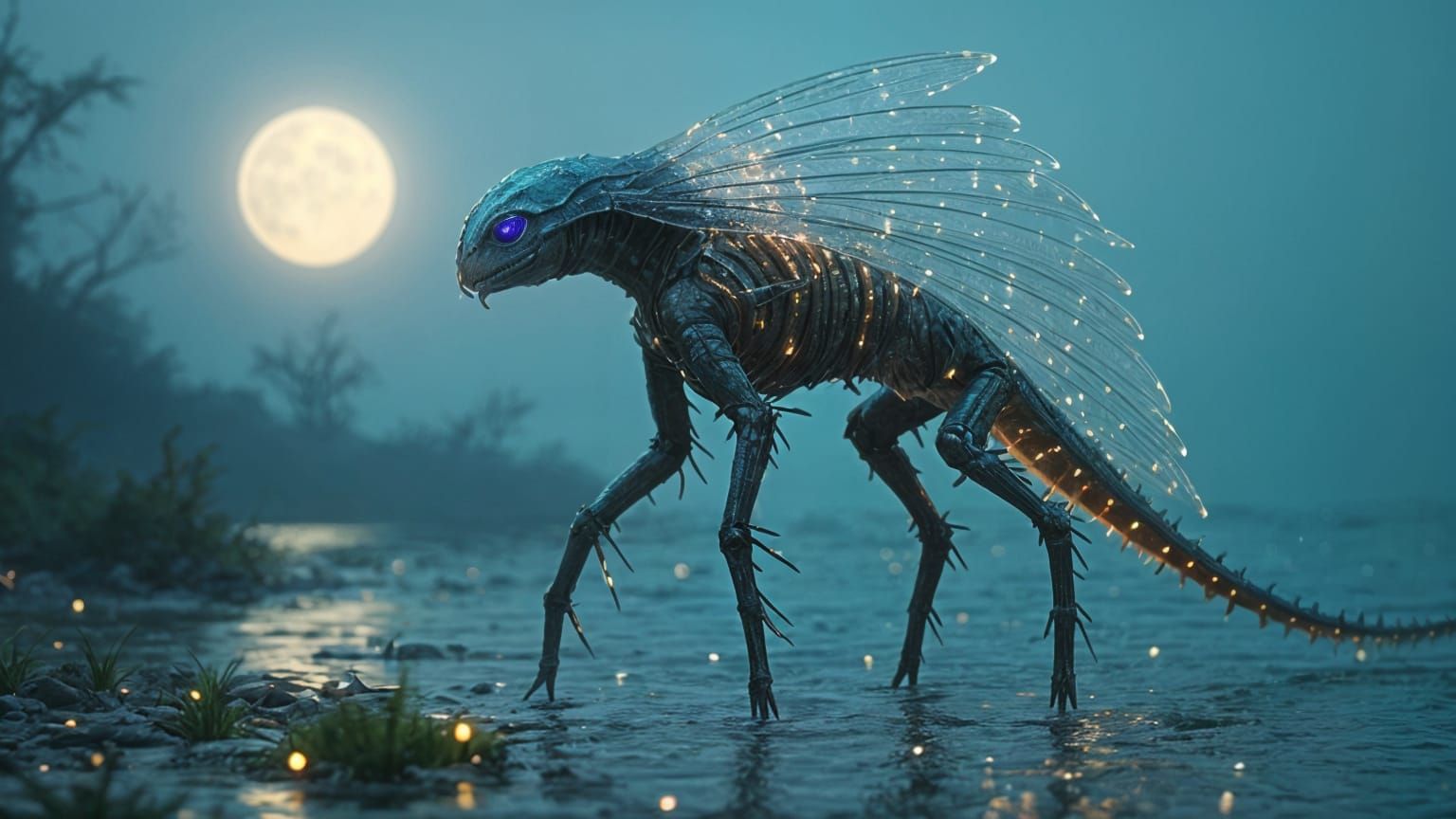 Bioluminescent Alien Sentinel in Tidal Pools