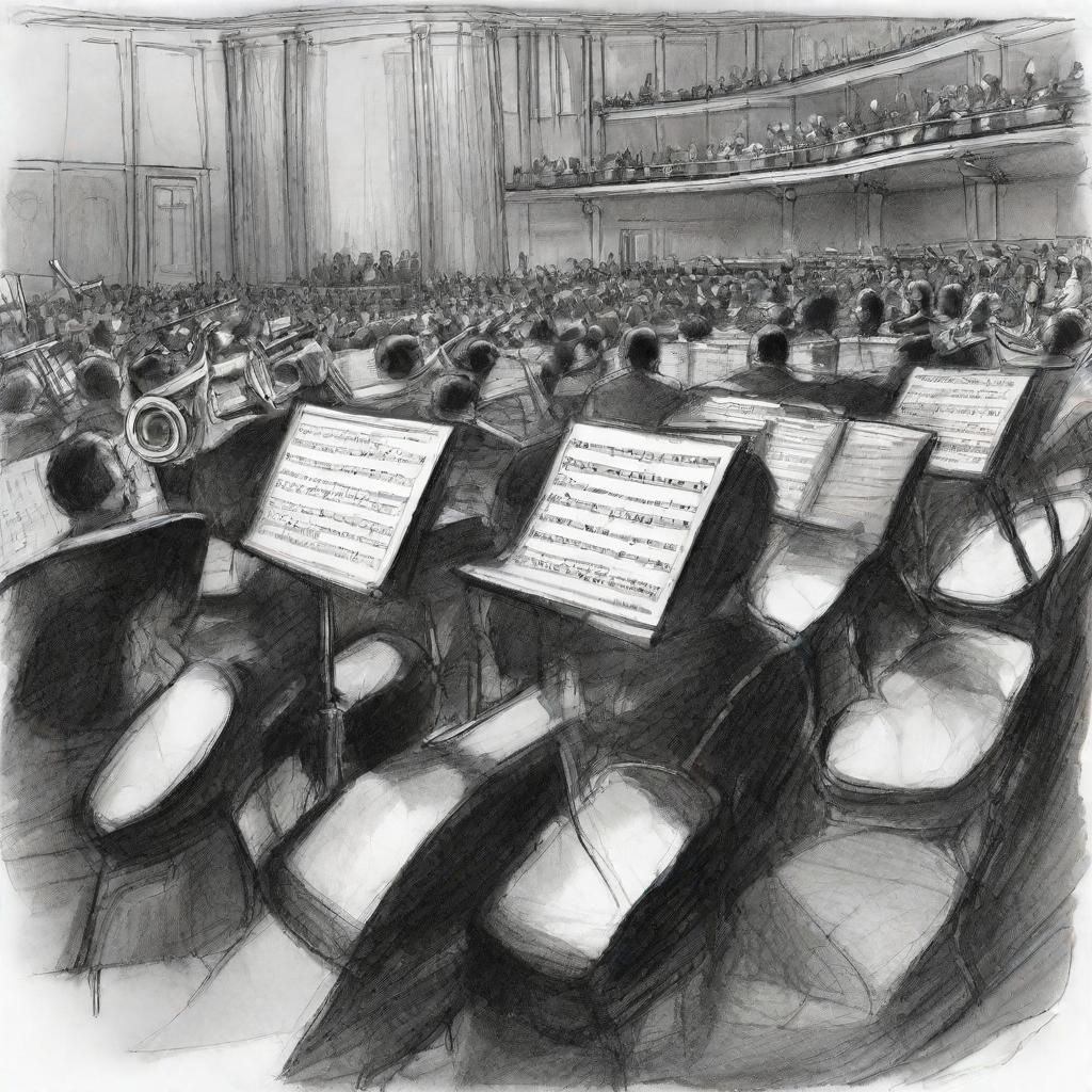 Orchestra Viewed from Behind Tubas: Pencil Sketch