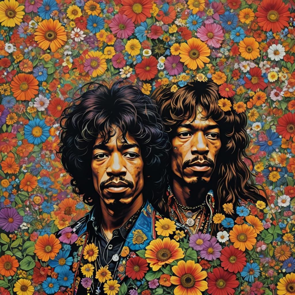 Jimi Hendrix and Janis Joplin in Flower Power Style
