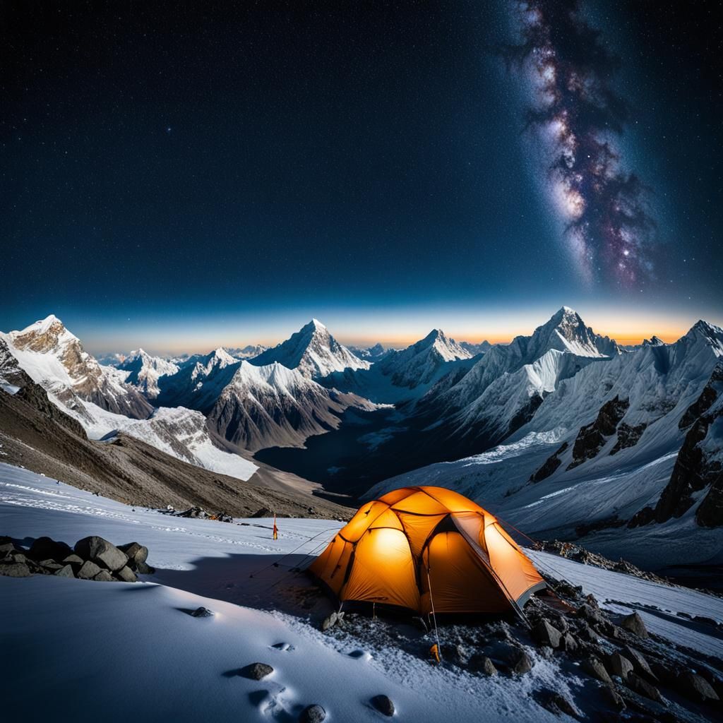 Perfect camp on the icy slopes of Mount Everest
