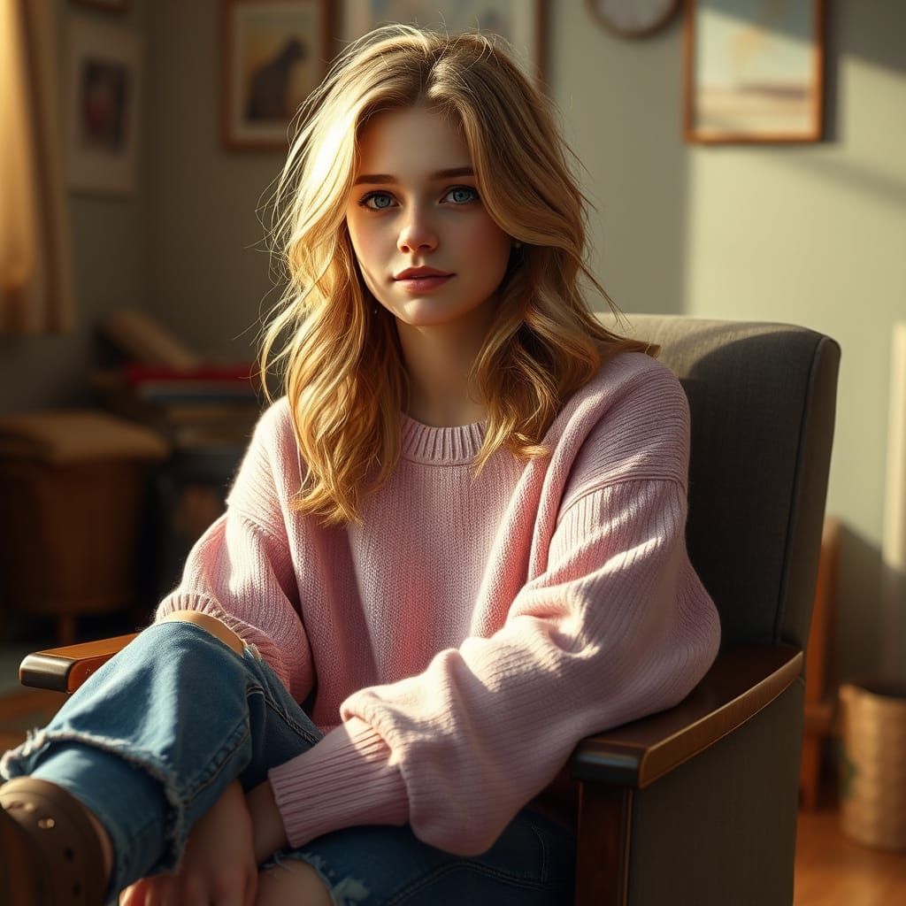 Serene Teenage Girl in Cozy Room