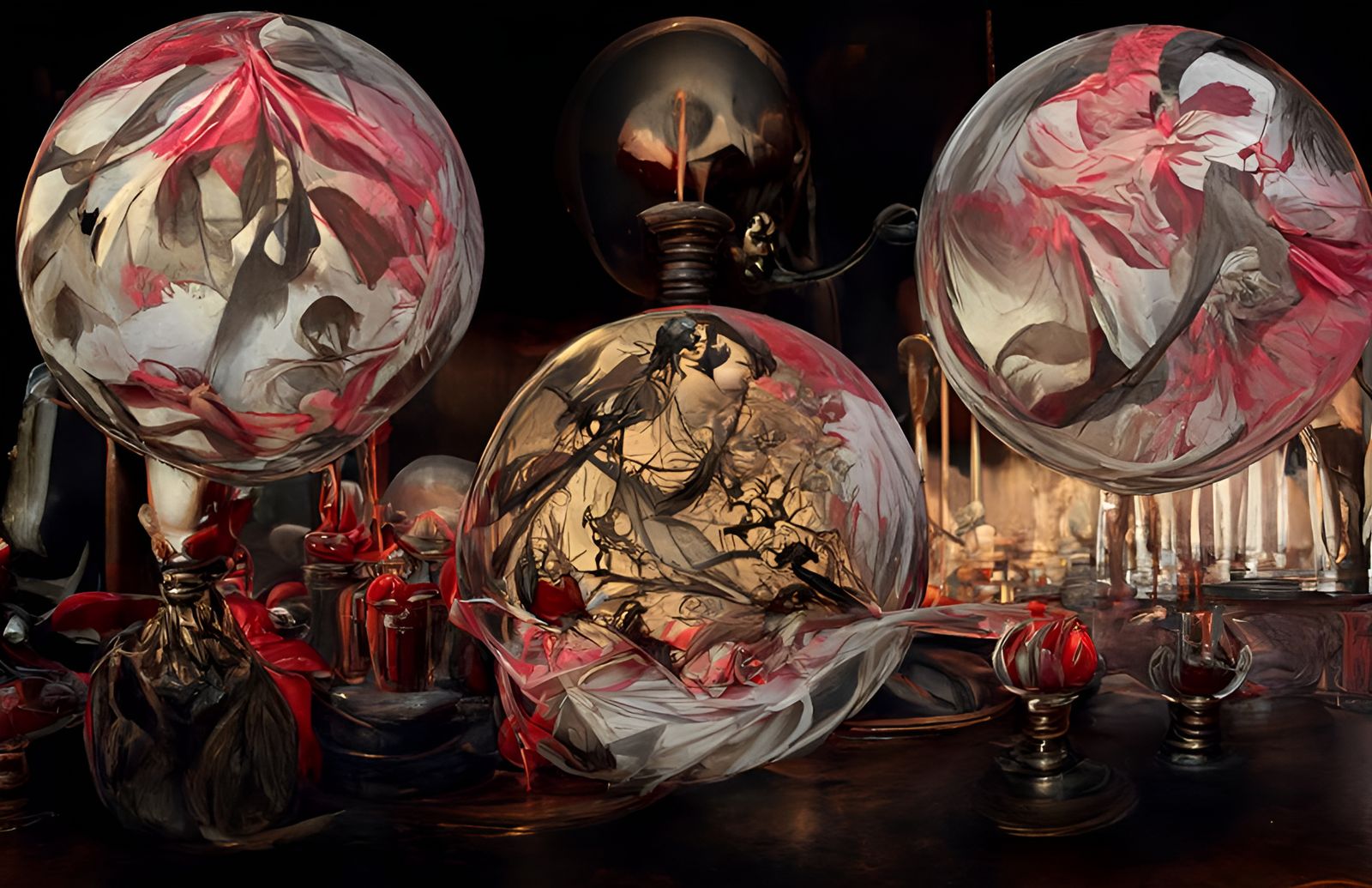Exquisite Crimson Geisha in Macabre Vampire Theater