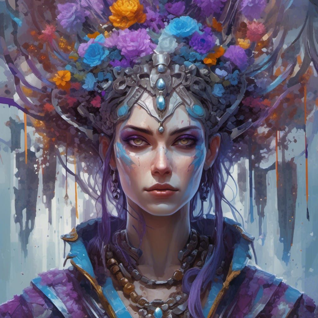 Blue Genasi Woman in Tannery, Detailed Matte Painting