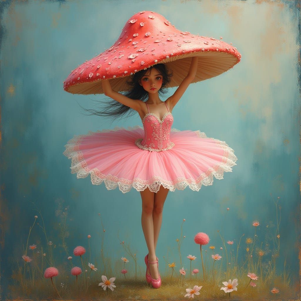 Enchanted Mushroom Ballerina in Pastel Hues