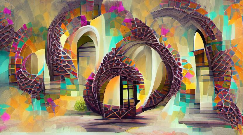 Geometric Spiral Arches as Detailed Digital Illustration