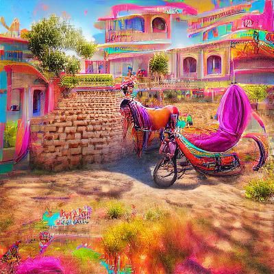 Psychedelic Hyperrealistic Rajasthan Rural Life in Digital A...