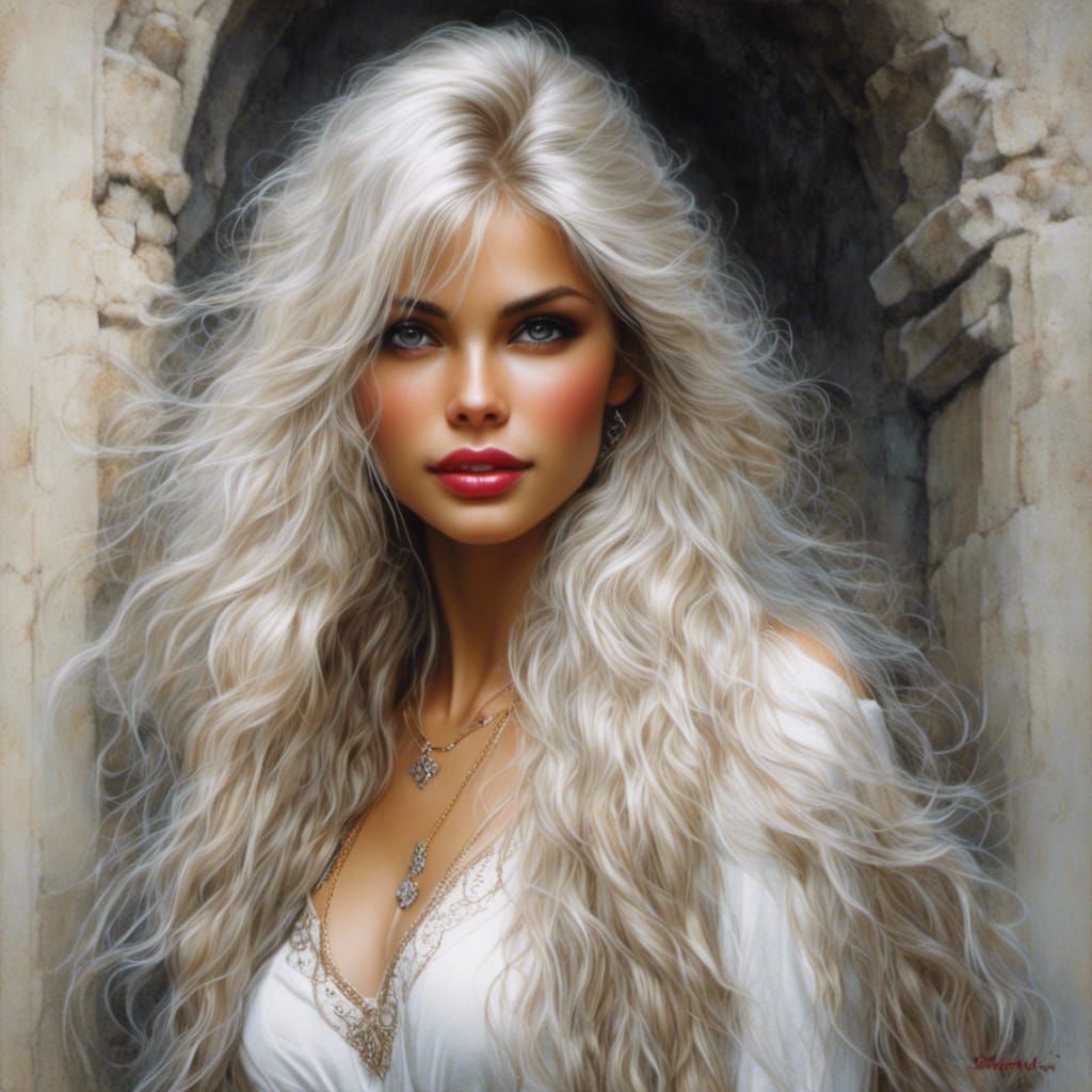 Hyperrealistic Portrait of a Beautiful Silver-Haired Woman