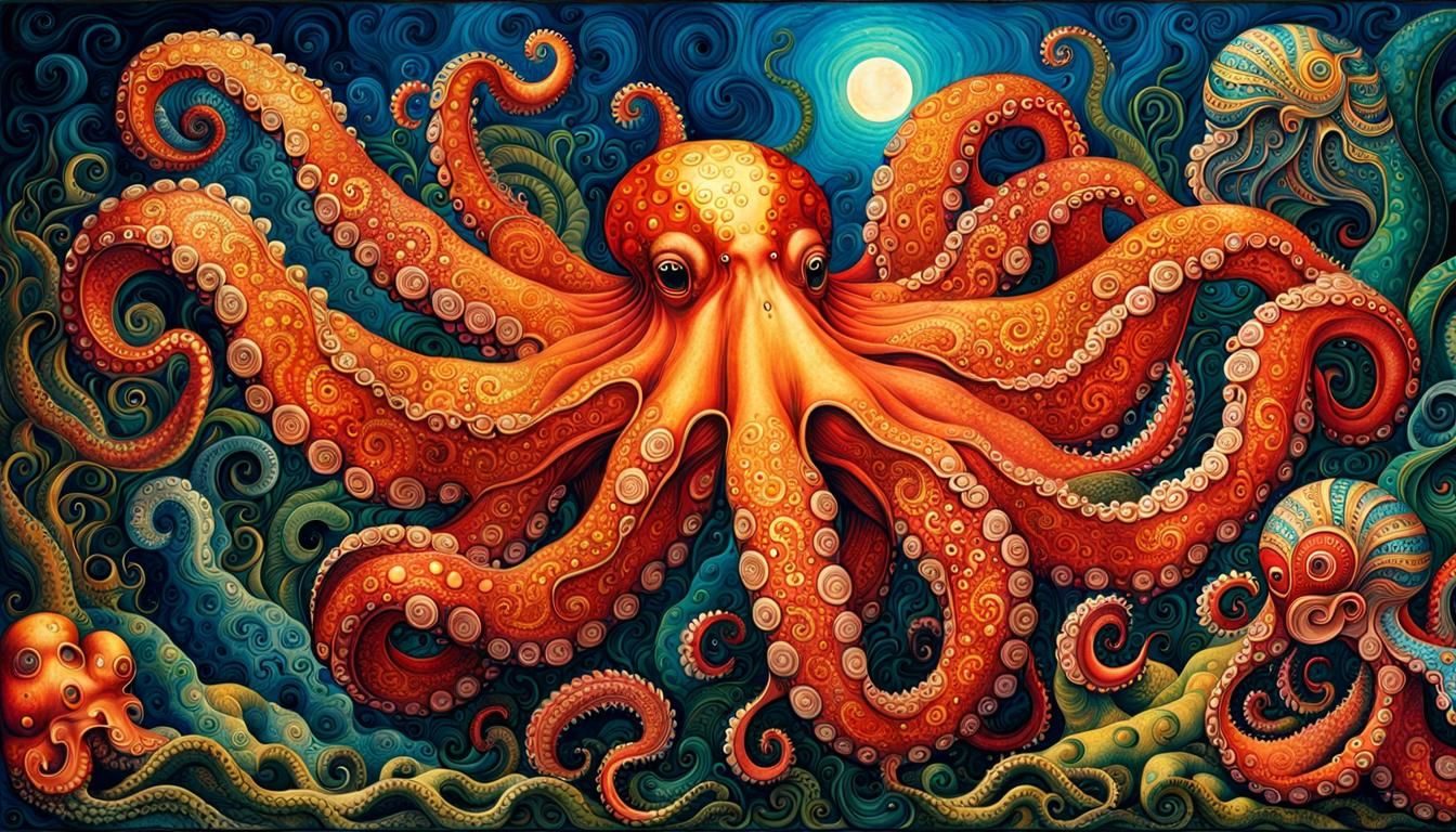 Elaborate Octopus in Ernst Fuchs Style