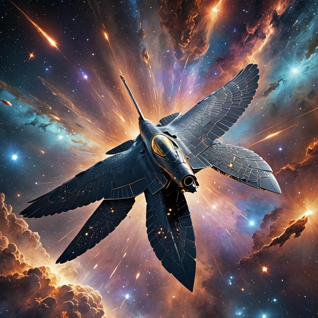 Peregrine Falcon Spacecraft Soaring Through Nebulae