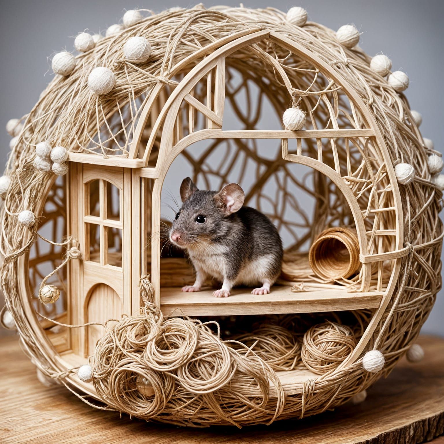 Ornate Mouse House Inside String Ball
