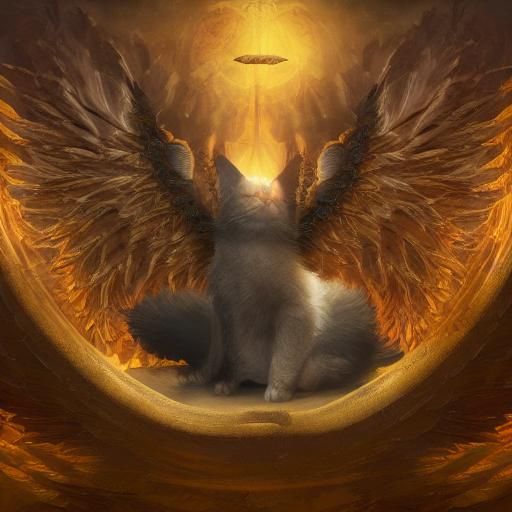 Summoning Circle: Angel-Winged Cat Fantasy Art