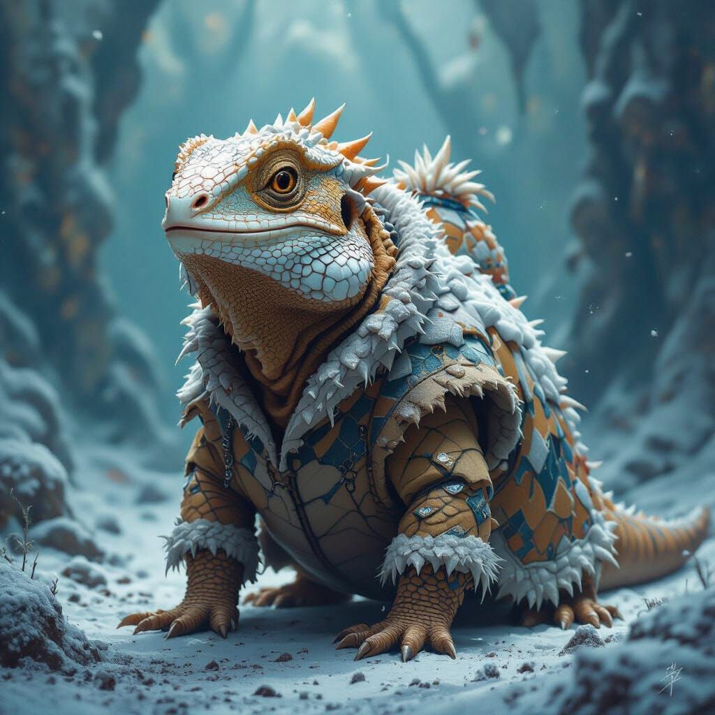 Icy Scaled Lizard with Camel Nose, Matte Painting