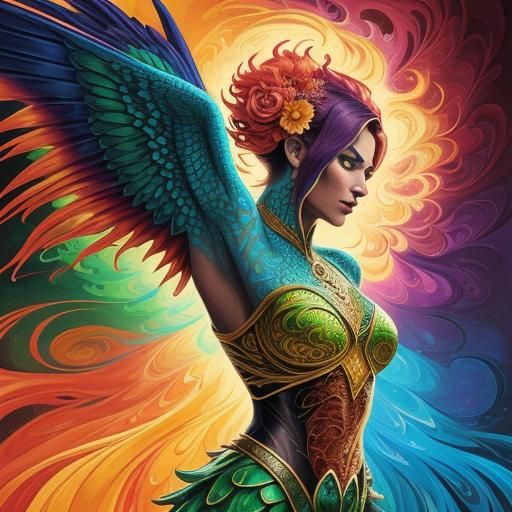 Dragon Peacock Woman in Abstract Expressionist Fauvism