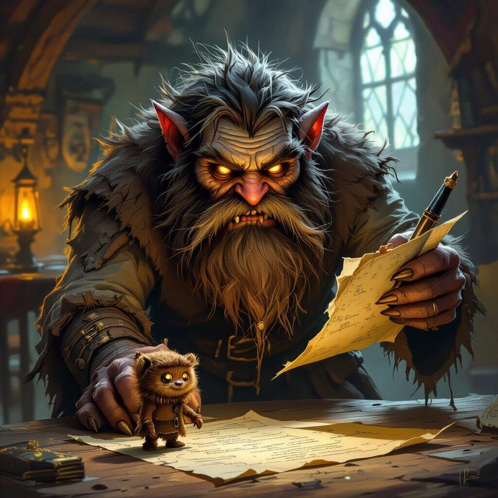 Dark Fantasy Brownie in Medieval Interior Painting