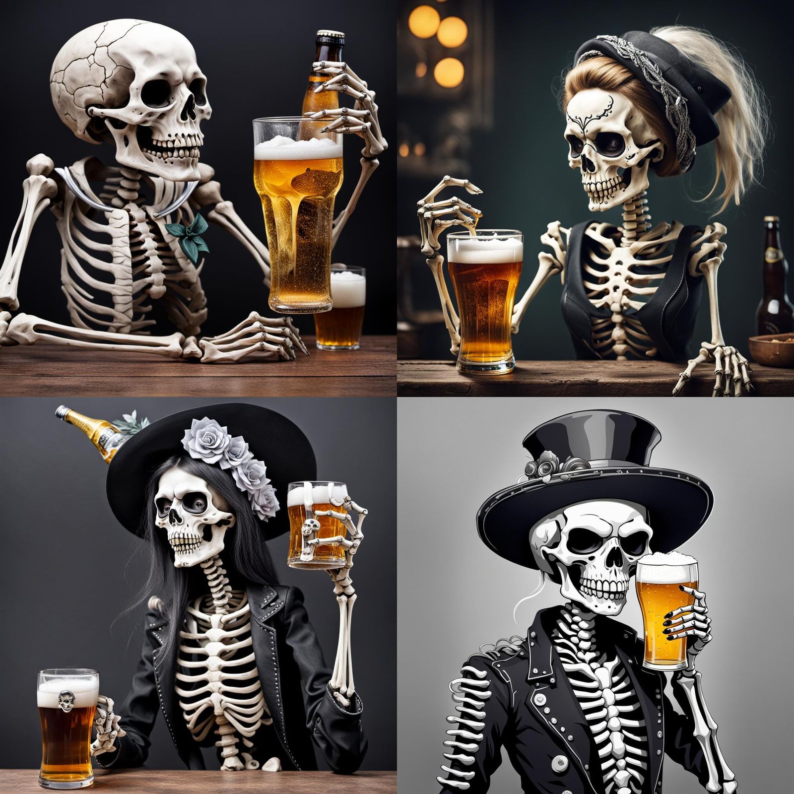 Sassy Skeleton Lady Enjoying a Beer